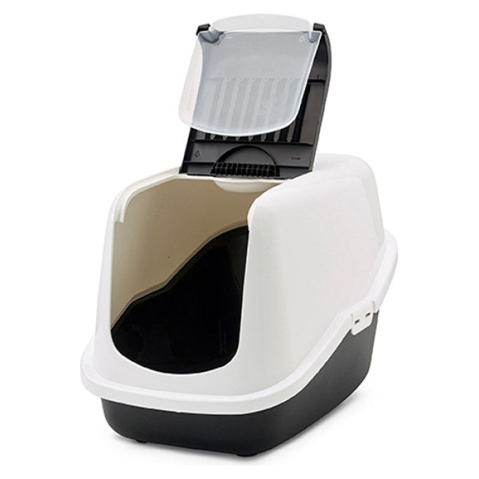 SAVIC Nestor Maison de Toilette pour Chat Blanc et Noir 56x39x38,5cm