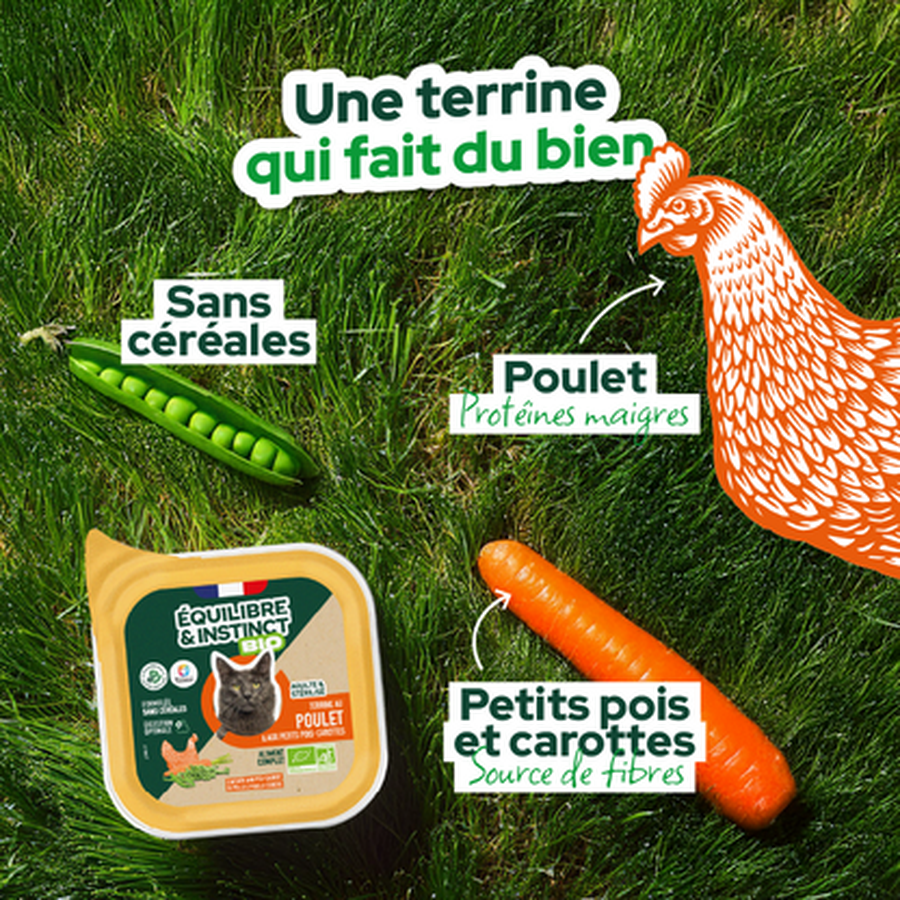 EQUILIBRE & INSTINCT Terrine pour chat adulte poulet légumes BIO 85g